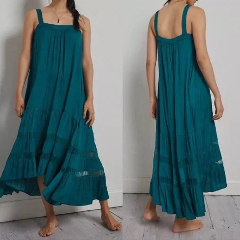 Anthropologie Asbury Tiered Green Midi Dress Size small